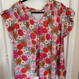 Floral Women's Top - Pink and Red